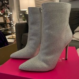 Silver rhinestoned booties